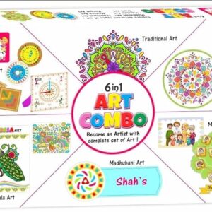 6-in-1 Art Combo Set, DIY Craft Kit for Kids, Includes Painting, Colouring, Stencils, Frames, Beads, and More