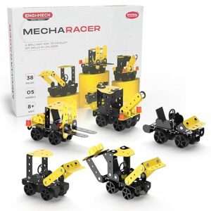 Chanak Mecharacer STEM Construction Vehicle Building Kit for Kids, 38 Pcs Engineering Toy Set with Tools, Build 5 Realistic Construction Vehicles, Educational STEM Learning Toy for Boys Ages 3+