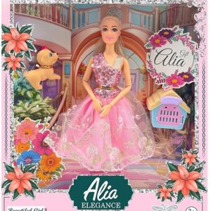 K. V. TOYS Alia Doll in Elegant Dress with Soft Long Hair & Pet Puppy | Movable Body Parts | Perfect Pretend Play for Kids 3+ Years