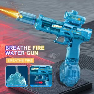 Electric Water Gun Toy with Drum Magazine, 500ml Capacity, Rechargeable Battery, Light and Sound Effects, Blue black