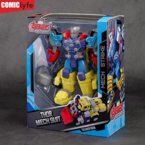 Marvel Thor Transforming Mech Suit Construction Truck | Avengers Superhero Action Figure Toy by Comiclyfe | Fully Articulated ABS + PV Collectible | Super Heroes Robot Toy for Kids (Multicolor)