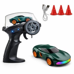 Dash Mini RC Drift Car, 2.4GHz Remote Control Racing Car, 1:64 Scale, Interchangeable Drift Wheels, LED Lights, Dual Speed Modes(green,black,blue))