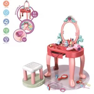 You Jiaxin simulation dressing table make Up Dressing Table Glamour & Beauty Set with Mirror Stool Hair Dryer Lipstick Necklace & 31 Accessories with Music